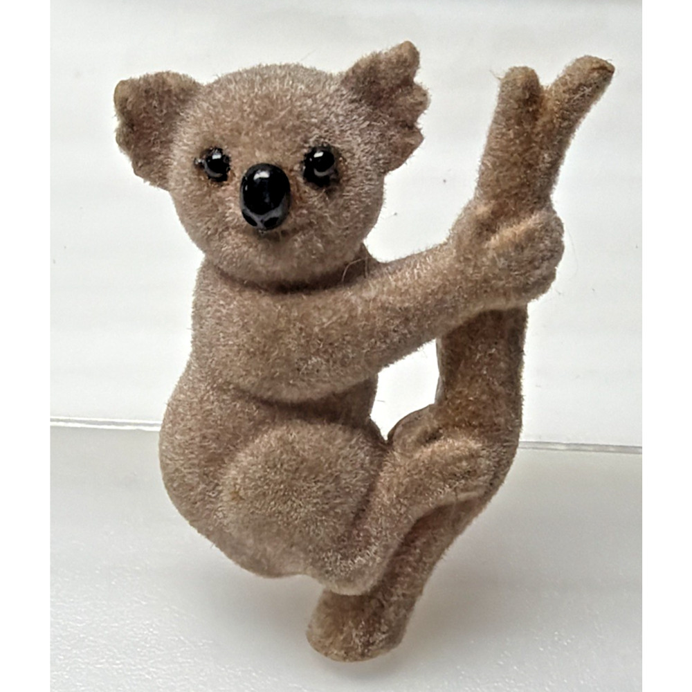 Vintage Flocked Koala Bear Pin Brooch Black Brown